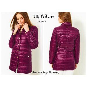 Lilly Pulitzer Tonia Down Puffer Jacket Amarena Cherry Size 0 - New With Tag